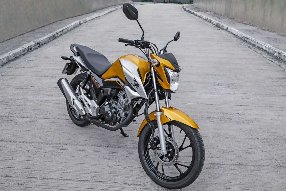 Visão geral da motocicleta Honda CG 160 2023 na cor amarelo envelhecido